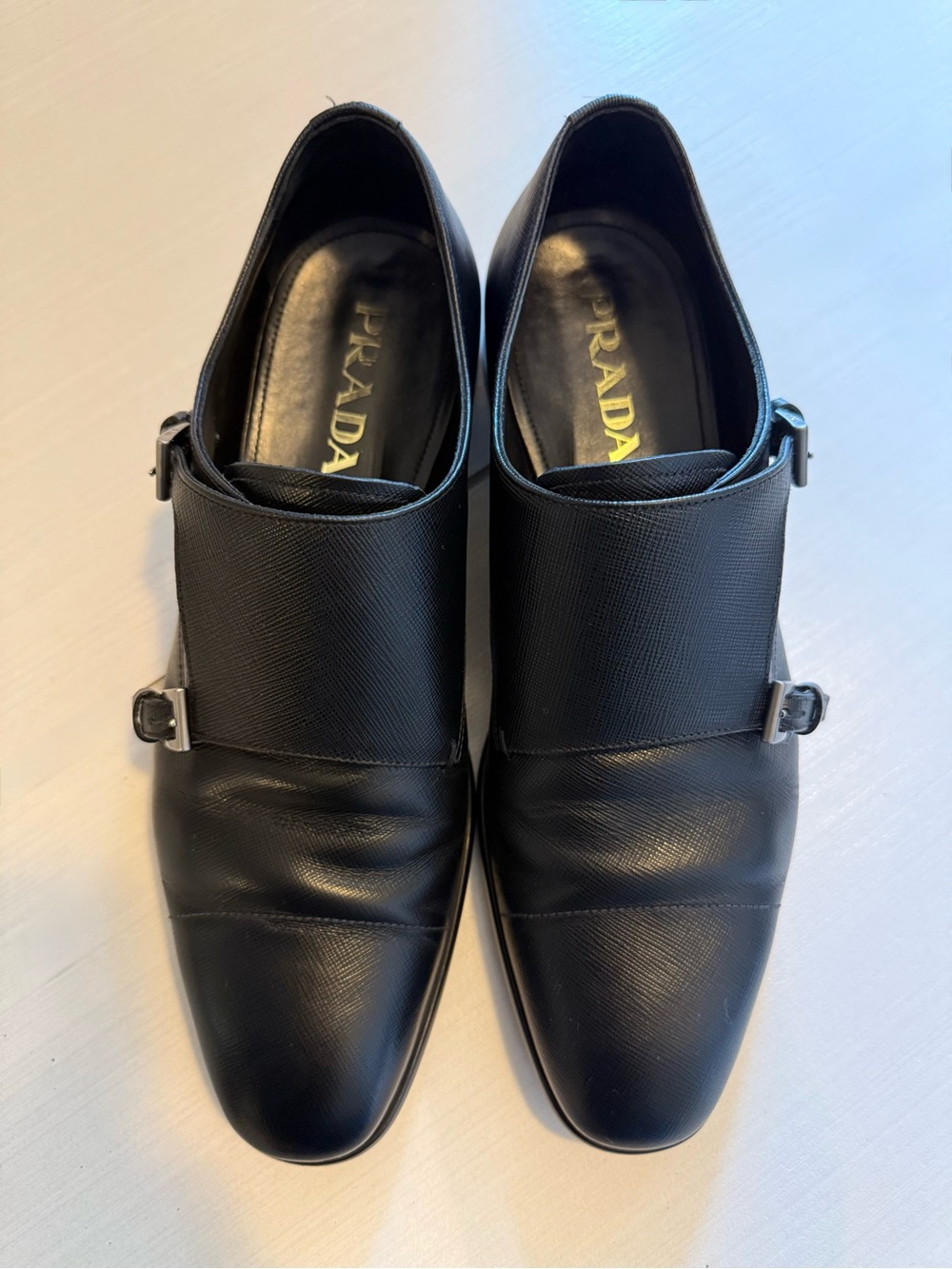 Prada Black Saffiano Leather Double Monk Strap Shoes